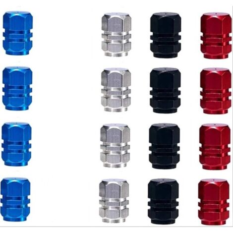 Tappi valvola, confezione da 32 tappi antipolvere in lega di alluminio per pneumatici, moto, auto, bicicletta - argento, rosso, blu, nero (1/5)