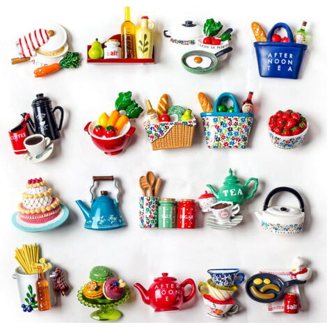 Adesivi in resina per frigorifero, design tridimensionale, creativi, cartoni animati, cibo per il tè pomeridiano, messaggio magnetico, decorazione per la casa, 12 mischiati casualmente (1/5)