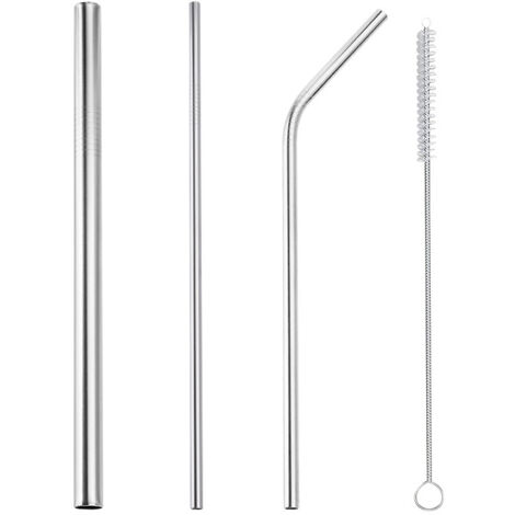 Cannucce in acciaio inossidabile 304, cannucce metalliche riutilizzabili con piega dritta e spazzola per la pulizia, set di 4 accessori per bar per feste (1/5)