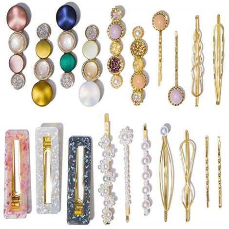 Set di 20 fermagli per capelli fatti a mano in perle e resina acrilica con forme geometriche in marmo e strass - Eleganti accessori per capelli (1/3)