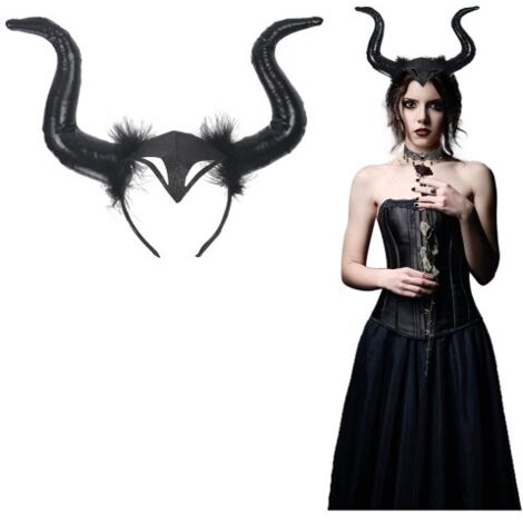 Cerchietto con corno da diavolo, copricapo decorativo, accessori per feste di ballo - nero (1/5)