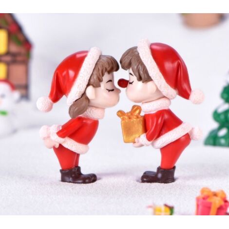 2 pezzi Mini coppia di Natale Figura Bambola Fai da Te Giardino Bonsai Decorazione Ornamento Giocattolo per Bambini Figurina in Miniatura Persone Statua Decorazione per la Casa (1/4)