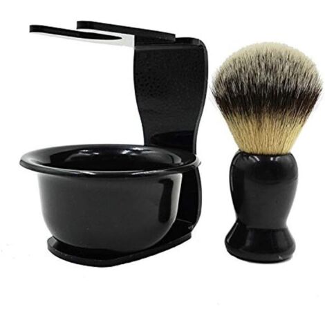 Kit da barba 3 in 1 per uomo: pennello + supporto + ciotole per sapone da barba - Accessori per la rasatura del viso da uomo - Strumenti puliti - 7,5x7,5x12 cm (1/5)