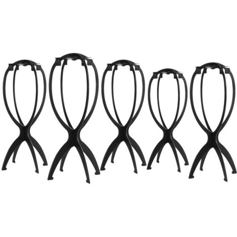 Supporto per parrucca nero per donna, testa per parrucca in plastica, supporto portatile per parrucca, 5 pezzi (1/4)