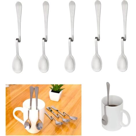 Set di 5 cucchiaini da tè in acciaio inossidabile, pieghevoli, estremità pendenti, tazza per miele, cucchiaio curvo, cucchiaio per marmellata pendente (1/5)
