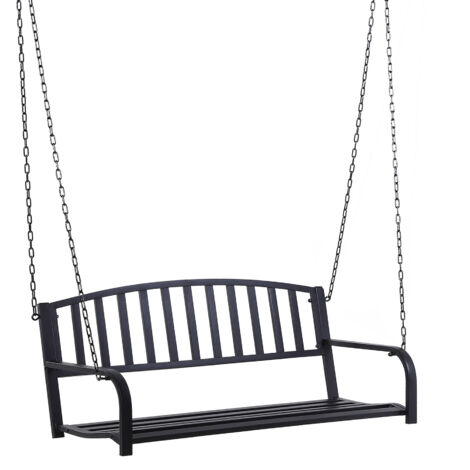 Sedia sospesa, altalena doppia da giardino, panca a dondolo, altalena Hollywood, panca sospesa con catena, metallo, nero, 127 x 60 x 53 cm
