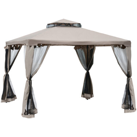 Pergola con doppio tetto, ca. 3x3 m impermeabile stabile resistente all'inverno pergola da giardino con zanzariera, pannelli laterali, pergola da giardino in metallo, per giardino, terrazza, grigio (1/5)