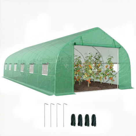 Serra tunnel da giardino grande con telo PE struttura in acciaio porta avvolgibile e 12 finestre 8 x 3 x 2 m verde