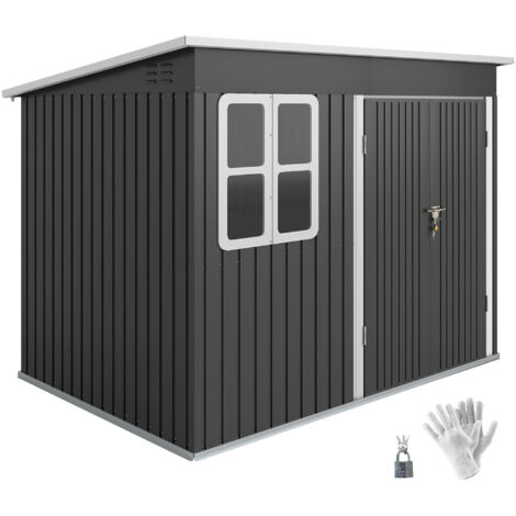 Capannone in metallo per riporre attrezzi da giardino, con finestra, porta larga, 260 x 177 x 190 cm, grigio scuro (1/5)