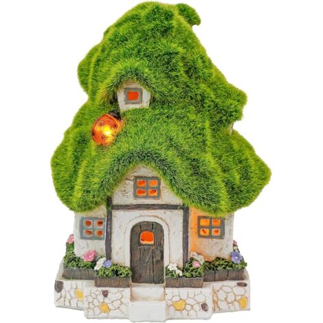 Casetta delle fate per giardino Luci solari da giardino Casetta delle fate Elfo Ornamento da giardino esterno Luce solare impermeabile a LED Casetta delle fate in resina marrone Decorazione da giardin (1/5)