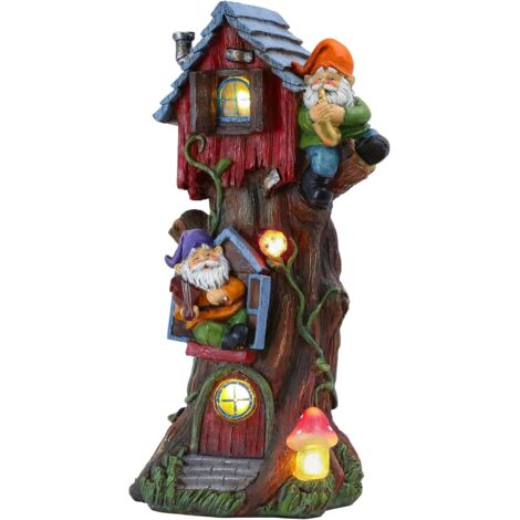 Grande casetta da giardino solare decorativa da 37,5 cm con gnomo, casetta degli elfi in resina impermeabile, luci a LED solari da giardino per esterni, illuminazione decorativa da giardino