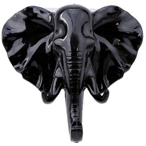 Adesivo autoadesivo a forma di testa di elefante per parete, porta, gancio, borsa, chiave (1 pezzo, nero) (1/5)