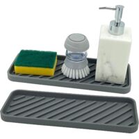 Organizer per lavello in silicone, porta spugna, organizer per cucina e bagno per spugne, spazzole, sapone, tappetino scolapiatti in silicone, lavabile in lavastoviglie (set da 2) (grigio)