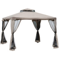 Pergola con doppio tetto, ca. 3x3 m impermeabile stabile resistente all'inverno pergola da giardino con zanzariera, pannelli laterali, pergola da giardino in metallo, per giardino, terrazza, grigio
