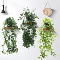 Pianta rampicante artificiale, 3 piante artificiali verdi con vasi per decorazioni interne ed esterne, edera artificiale, finta pianta decorativa per feste, cucina, giardino, ufficio