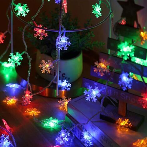 Guirnalda de luces LED con forma de copo de nieve de 6 m y 40 LED, luces navideñas de colores, luces de ambiente para árbol de Navidad, ideal para decorar dormitorios y jardines. (1/5)