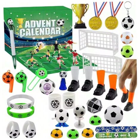 Calendario de Adviento con temática de fútbol, calendario de cuenta regresiva de Navidad de 24 días con un campo de fútbol, ideal para regalos de fiesta y juguetes sorpresa. (1/5)