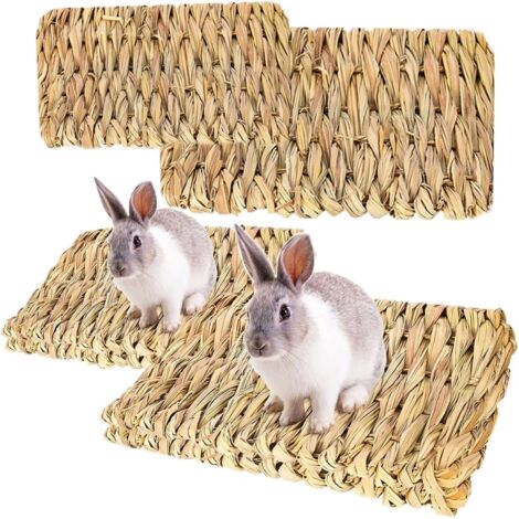 Tapetes masticables para conejos, 4 piezas de tapetes de hierba natural tejidos a mano, juguetes masticables comestibles seguros para conejos, tapetes masticables para mascotas para hámsteres, ratas,