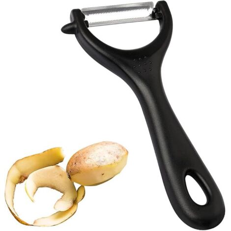 Pelador de acero inoxidable, pelador ergonómico, pelador universal para patatas, verduras y frutas (negro) (1/5)