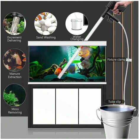 Limpiador de grava para acuarios, nuevo sistema de cambio rápido de agua con botón de presión de aire, kit de limpieza de arena para acuarios (1/3)
