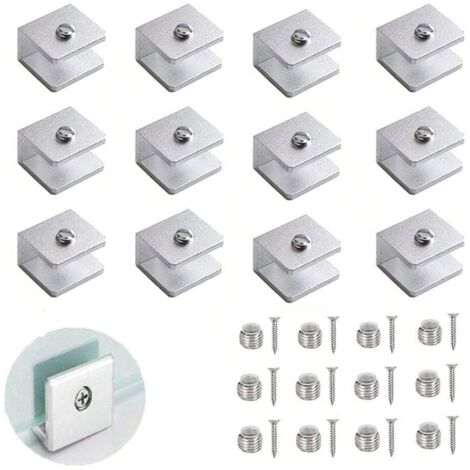 12 abrazaderas ajustables de aluminio para mamparas de vidrio, de 6 a 12 mm, aptas para baños de invitados y balcones (con tornillos) (tamaño mediano, 8 a 10 mm)