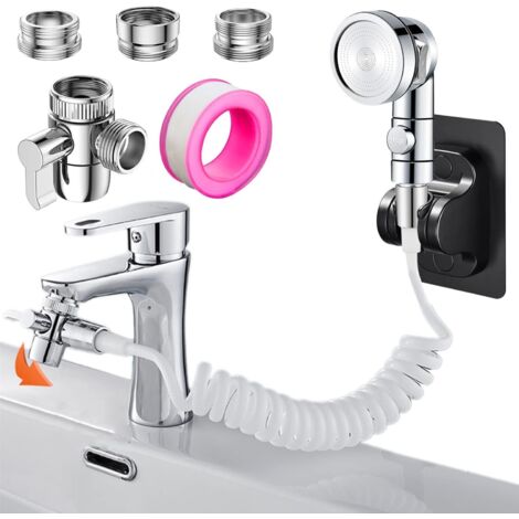 Cabezal de ducha para lavabo, juego de cabezal de ducha con manguera retráctil 3M para grifos de baño/cocina con adaptador de grifo aireador M22, M24, G1/2 (grifo no incluido) (1/5)