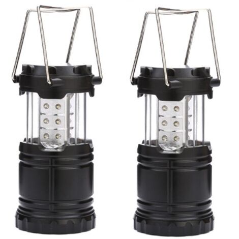Juego de 2 linternas LED para camping, kit de supervivencia para huracanes, emergencias, tormentas, cortes de luz, linterna portátil para exteriores, no incluye pilas AA (negra, plegable) 6,8 x 19 cm (1/4)