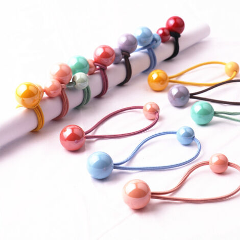 28 coleteros elásticos con doble bola, coloridos con bolitas bonitas, para niñas (clásicos) (6-7 cm) (1/5)
