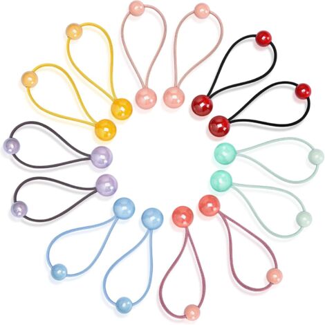 14 coleteros elásticos con doble bola, coloridos con bolitas bonitas, gomas para el pelo con burbujas para niños (clásicos) (6-7 cm) (1/5)