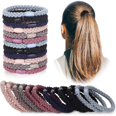 12 coleteros de algodón, coleteros trenzados, coleteros elásticos para cabello grueso, pesado y rizado (color)