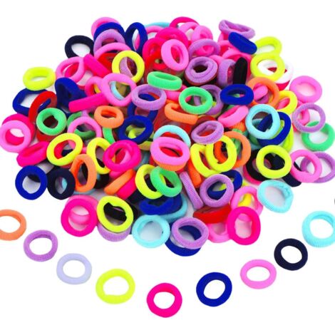 100 mini gomas elásticas para el pelo, coleteros, gomas de colores para niñas, coleteros para bebés y niños (2 cm) (1/5)