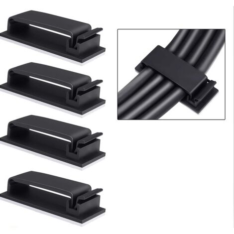 100 clips adhesivos para cables 3M, organizador de cables autoadhesivo, organizador de cables eléctricos para TV, PC, oficina y hogar con raspador y paño de limpieza incluidos, color negro. (1/5)