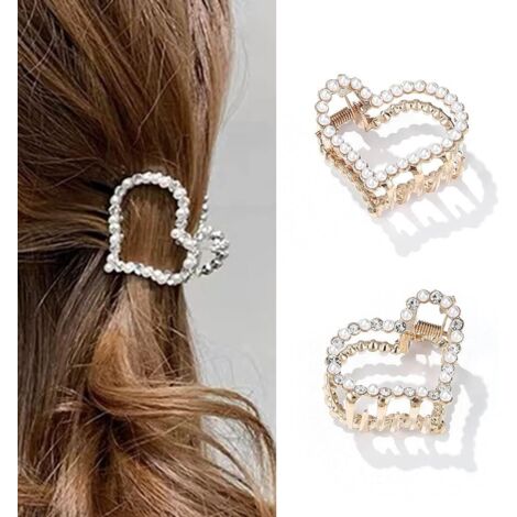 Juego de 2 pinzas para el pelo antideslizantes blancas para mujer y niña - Forma de corazón (1/5)