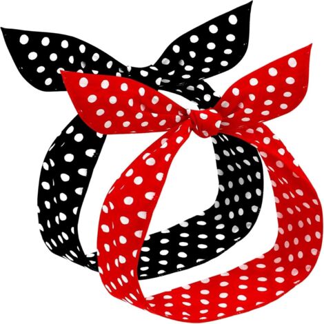 2 diademas de lunares rojos y negros para niñas y mujeres, estilo bandana retro, estilo años 50, de hilo, color negro y rojo.