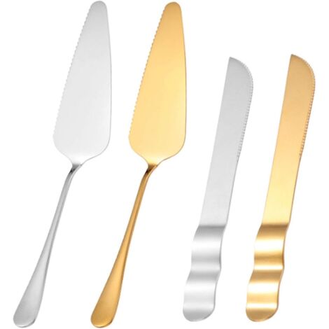 4 palas de acero inoxidable para pizza y pasteles, espátulas para cortar, resistentes al óxido y con mangos elegantes, ideales para reuniones en pizzerías.