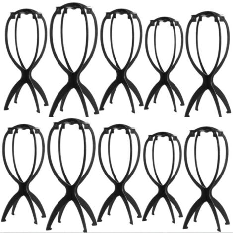 Soporte de peluca negro para mujer, cabezal de plástico, soporte portátil para peluca, 10 piezas (1/4)