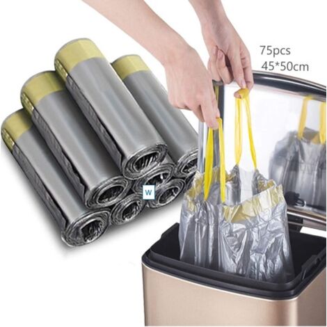 Las bolsas de basura son fáciles de usar y limpiar. Sirven para la cocina y para el interior de casa. Disponibles en tamaños de 3 a 12 litros, en color plateado y en 75 bolsas (color aleatorio). (1/5)