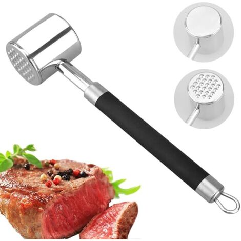 Ablandador de carne profesional, ablandador de carne, ablandador de escalope, material de acero inoxidable, martillo de carne de metal de doble cara, martillo de carne con mango de silicona antidesliz (1/5)