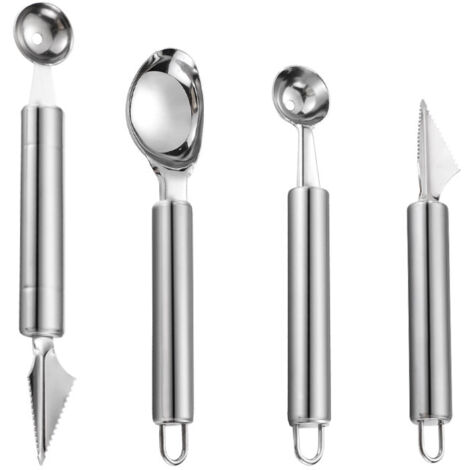 Cuchara para helado - Cuchillo para fruta - Cuchara - Utensilios de cocina de acero inoxidable - Juego de 4 (1/5)