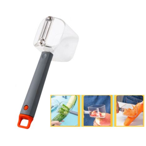 Pelador de acero inoxidable de un solo cabezal - pelador de verduras y frutas, cuchillo pelador creativo de mango largo - con almacenamiento - naranja (1/5)