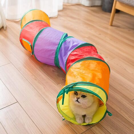 Cueva para gatos con pelota de juego, túnel de camuflaje para gatos de interior, juguete interactivo para esconderse y buscar, 1 unidad (b02102 Piedra arcoíris) (1/5)