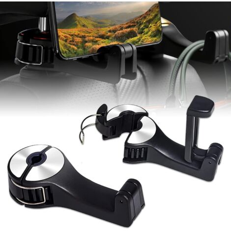 Ganchos 2 en 1 para reposacabezas de coche, ganchos para asiento trasero GM, con soporte para teléfono, ganchos para almacenamiento de reposacabezas de coche con rotación de 360°, para bolsos, teléfon (1/5)