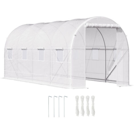 Invernadero de Jardín Túnel 5x2x2 m con Puertas Enrollables y Ventanas, Invernadero para Huerto con 5 Refuerzos Diagonales, Estructura Metálica y Cubierta PE, para Huerto Verduras Flores, Blanco