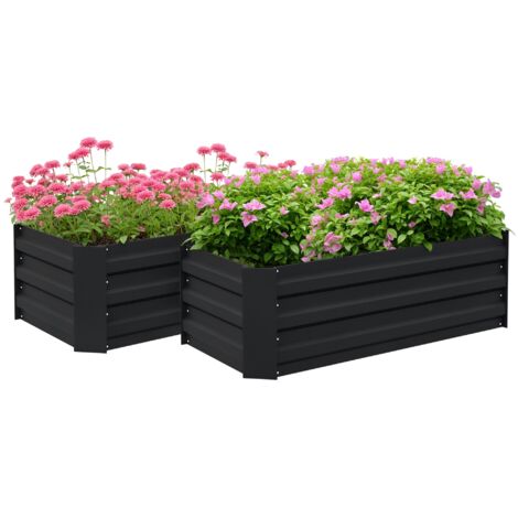 Lote de 2 jardinera de huerto dim. 100L x 50l x 30H cm - chapa de acero ondulada negro (1/5)