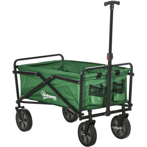 Carro plegable carro de transporte sobre ruedas carga 40 kg asa ajustable 83 x 50 x 99 cm verde oscuro (1/5)