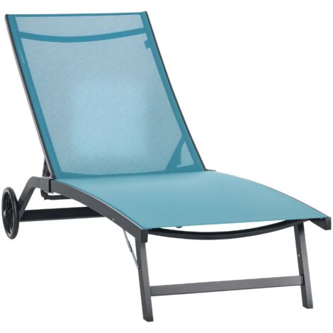 Tumbona, respaldo ajustable en 5 posiciones, tejido transpirable, estructura de aluminio, azul, 195 x 66 x 34 cm (1/5)