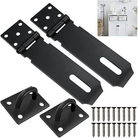 Cerrojo de acero inoxidable de 2 piezas, cerrojo de seguridad para puerta con candado de tornillo, bisagra para cerradura de puerta, pestillos negros para barreras de cajones y puertas.
