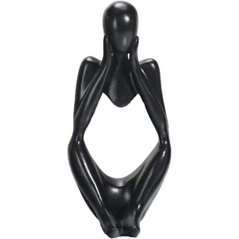 Como elemento decorativo de interior, escultura abstracta de resina con figura de pensador, ideal para decorar estantes en salas de estar, oficinas, escritorios, etc. (negro contemplativo).