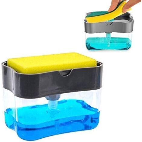 Dispensador de jabón y kit de esponja 3 en 1, organizador de fregadero con soporte para esponja, dispensador de jabón con bomba, dispensador de detergente, soporte para utensilios de cocina, organizad (1/5)