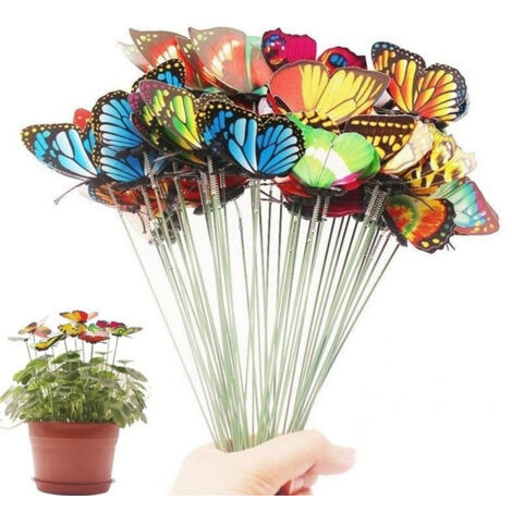 Macetas de jardín de colores surtidos, estacas decorativas con mariposas de colores y diseños originales, 50 unidades. (1/5)
